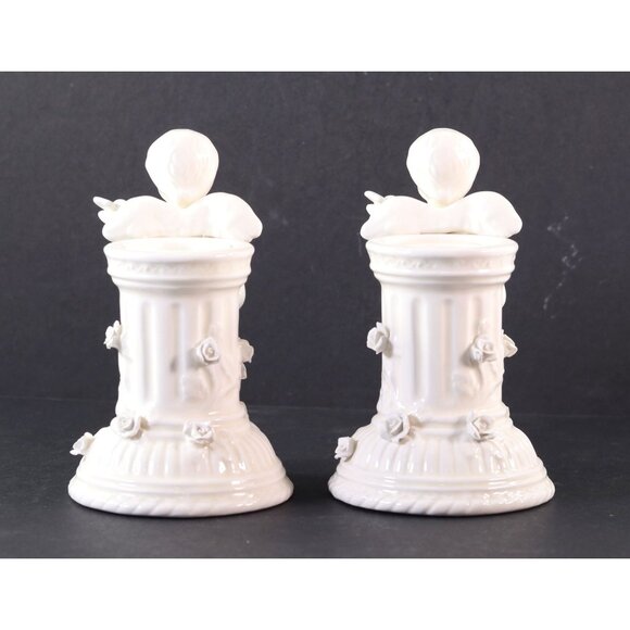 Avon China Cherub Angels Vintage Candlestick Holders Set Of 2 1990s - Picture 6 of 10